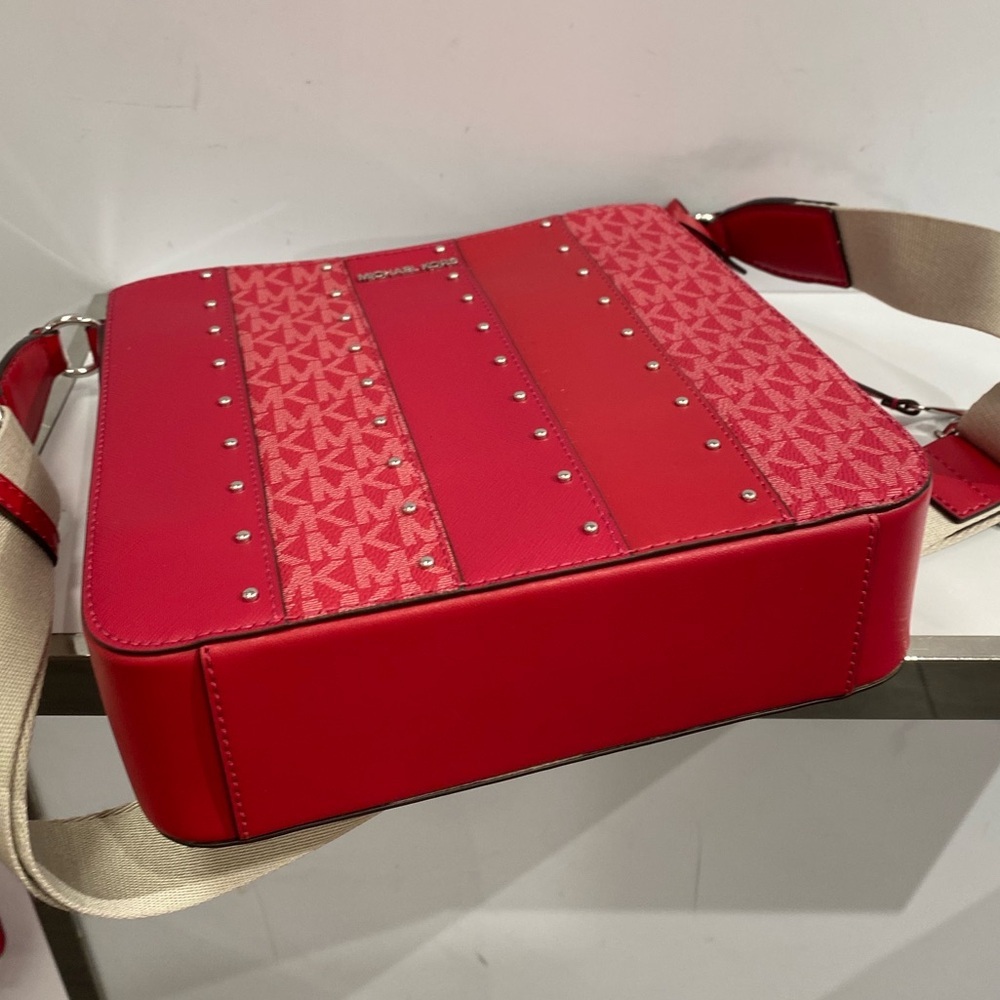Michael Kors Jet Set Travel Small Crossbody Bag MK Dark Raspberry Studded - Picture 11 of 14